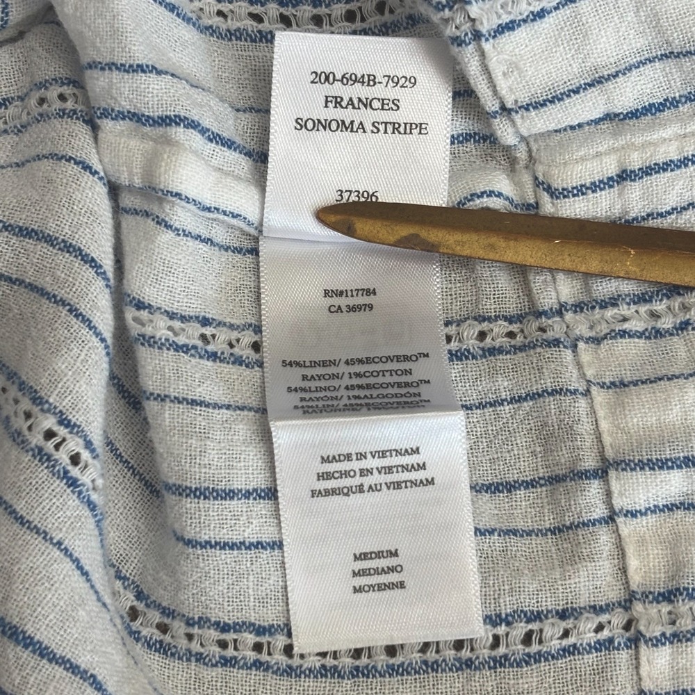 Rails Frances Sonoma Stripe Sz M Balloon Sleeve  Button Down Linen Blend - Picture 16 of 16